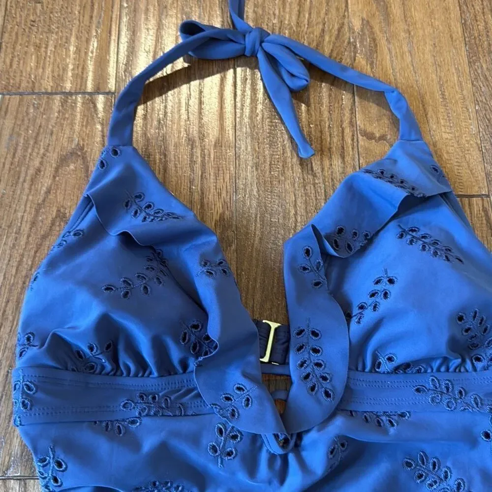 Time and Tru NWT navy eyelet halter one piece swimsuit small